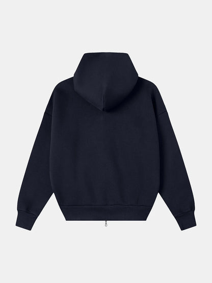 630 GSM BOXY CROPPED FIT 'NAVY BLUE' ZIP-UP HOODIE