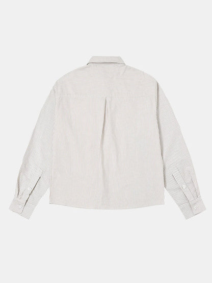 BOXY CROPPED 'BEIGE' STRIPED LONG-SLEEVE SHIRT