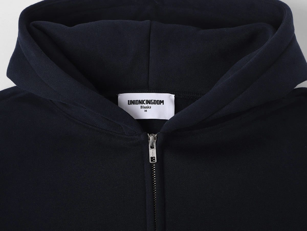 360 GSM CROPPED FIT 'NAVY BLUE' ZIP-UP HOODIE