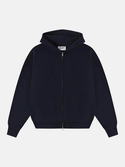 360 GSM CROPPED FIT 'NAVY BLUE' ZIP-UP HOODIE