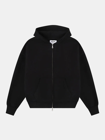 630 GSM BOXY CROPPED FIT 'BLACK' ZIP-UP HOODIE