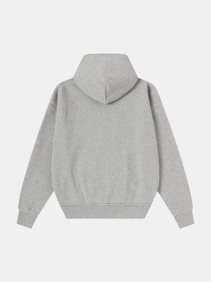 520 GSM BOXY CROPPED FIT 'FLOWER GRAY' ZIP-UP HOODIE