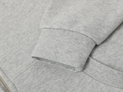 520 GSM BOXY CROPPED FIT 'FLOWER GRAY' ZIP-UP HOODIE