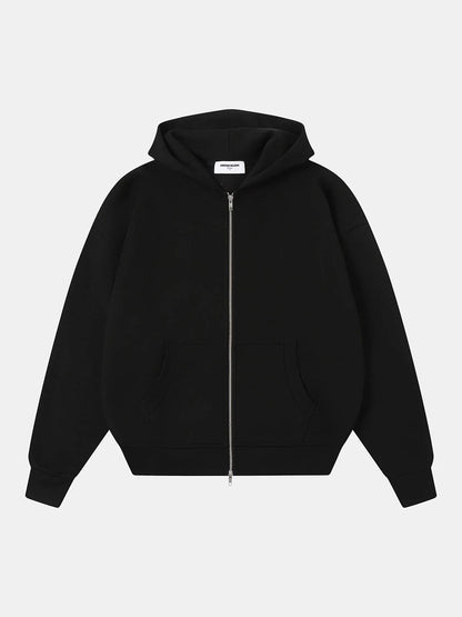 520 GSM BOXY CROPPED FIT 'BLACK' ZIP-UP HOODIE