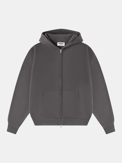 360 GSM CROPPED FIT 'FOG GRAY' ZIP-UP HOODIE